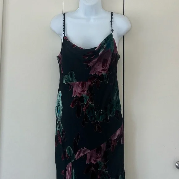 Nine West Silk blend Asymmetrical embellished spaghetti strap Floral Dress 6 - Picture 7 of 9